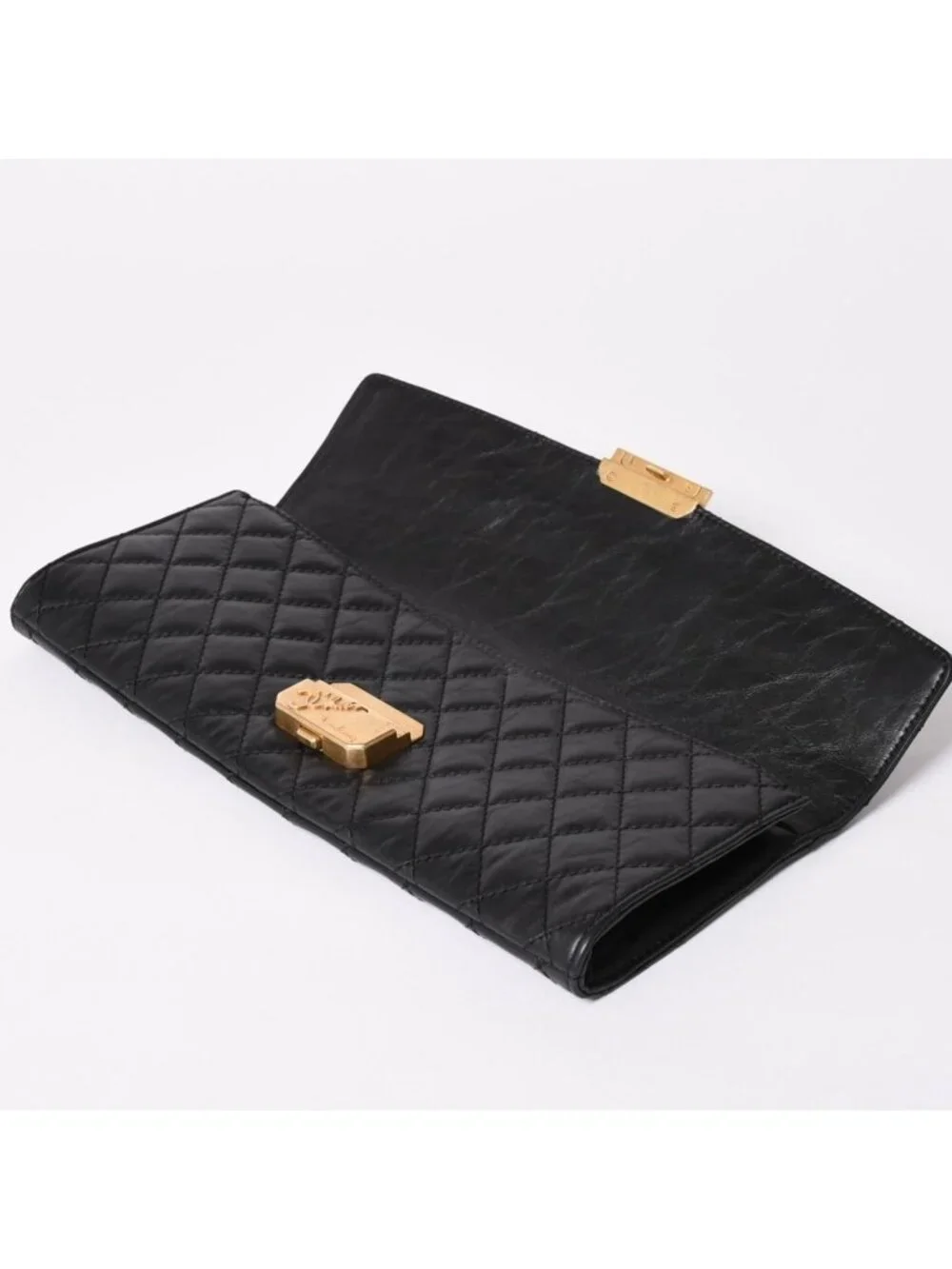 Chanel Metiers D'art Collection Clutch CC Logo Aged Calfskin Black